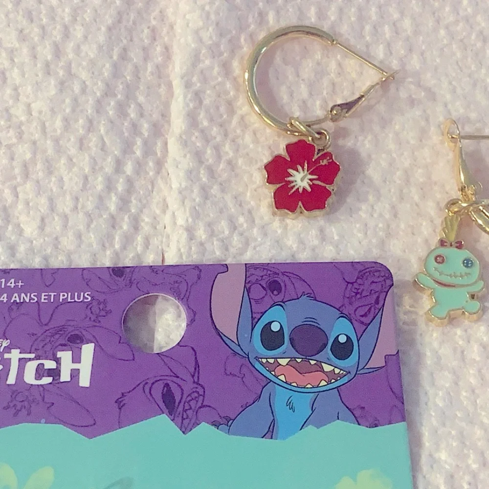 DISNEY Stitch Gold Hoop Earrings Charm kids Jewelry NEW NWT